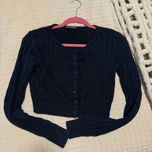 Brandy Melville Cropped Cable Knit Navy Sweater